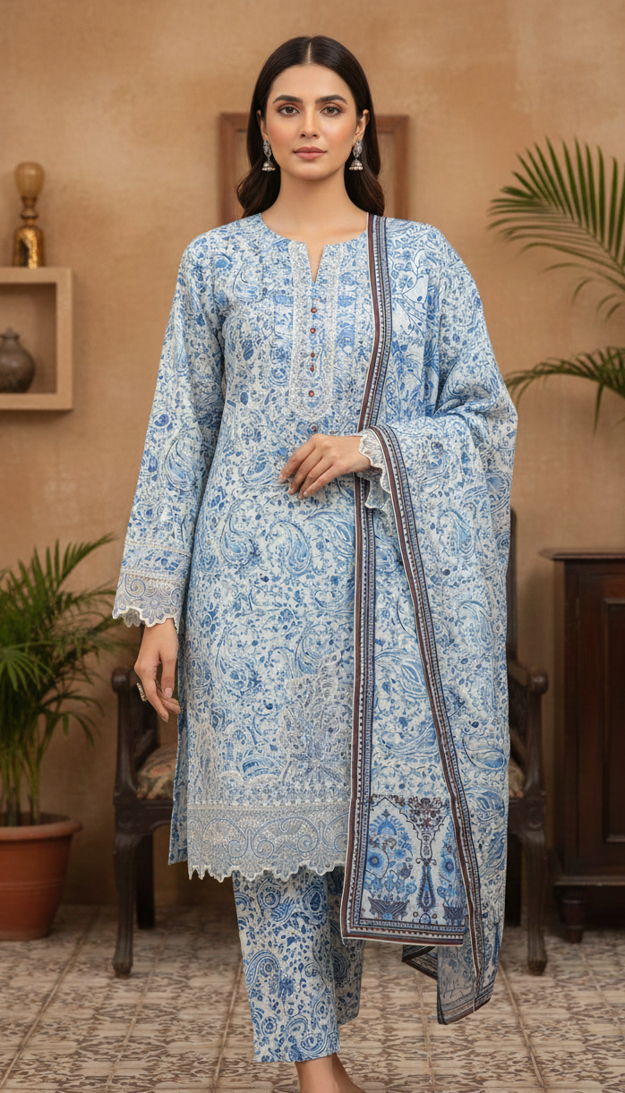 FORMAL BLUE FLORAL PRINT DESIGN 3 PIECE SUIT