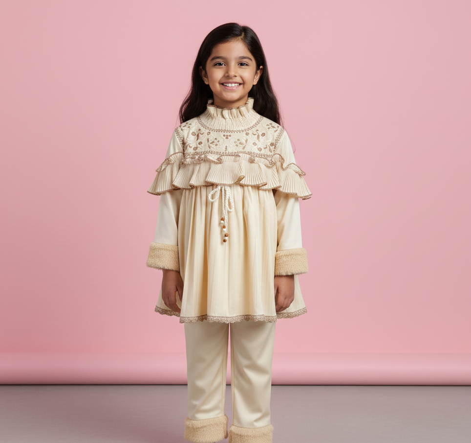 BUTTERCUP EMBROIDERED CAPE DRESS SET