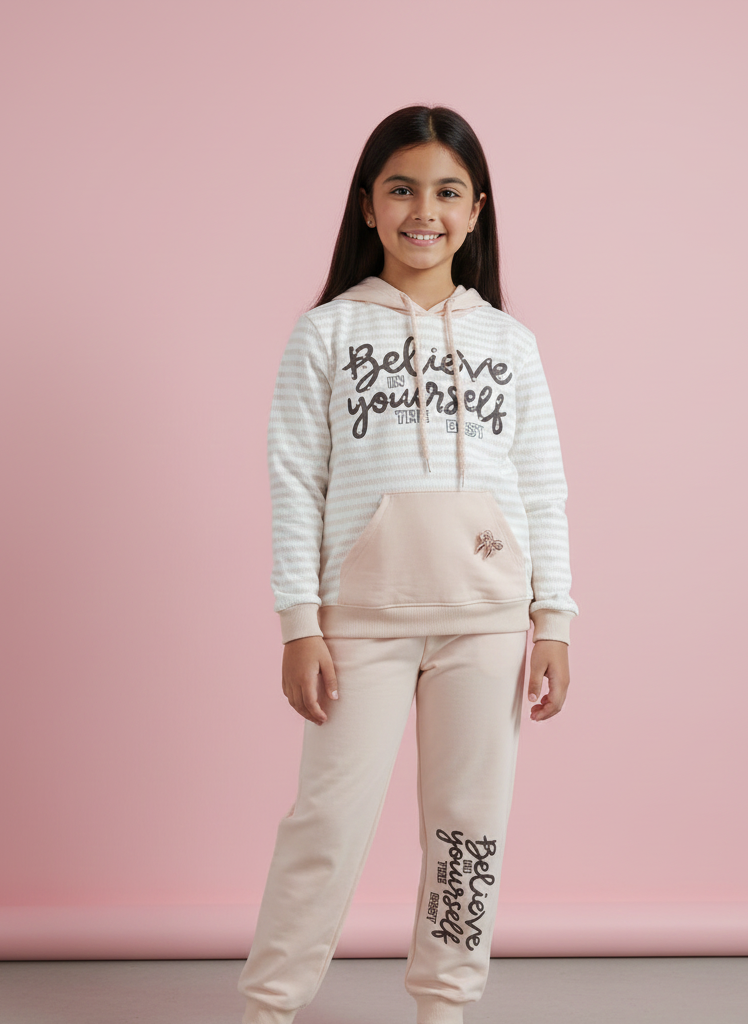 BEIGE KIDS BELIEVE IN YOURSELF TRACKSUIT