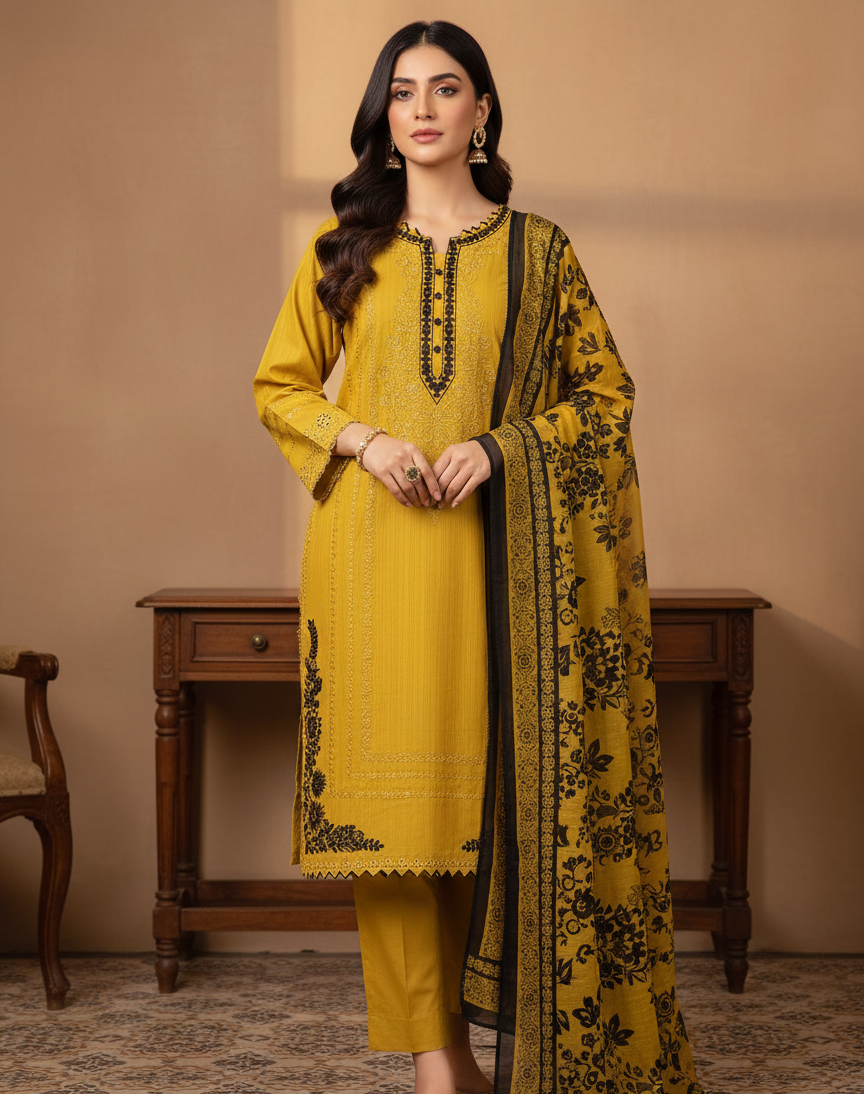 FORMAL MUSTARD LAWN LADIES 3 PIECE SUIT