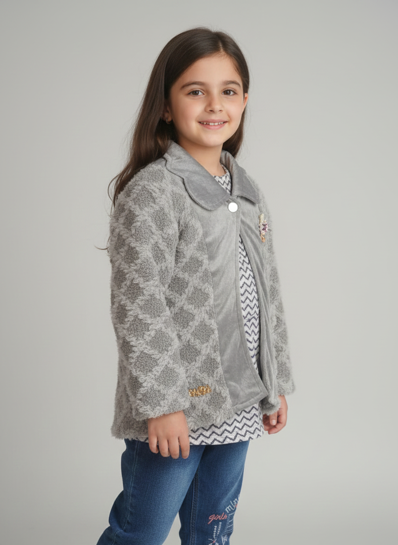 GIRLS VELVET FUR FLEECE JACKET AND PANT SET