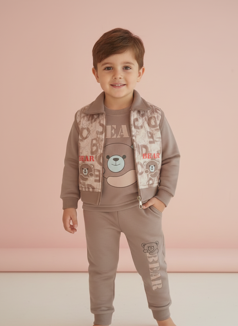 KIDS BEAR PRINT 3-PIECE SUIT