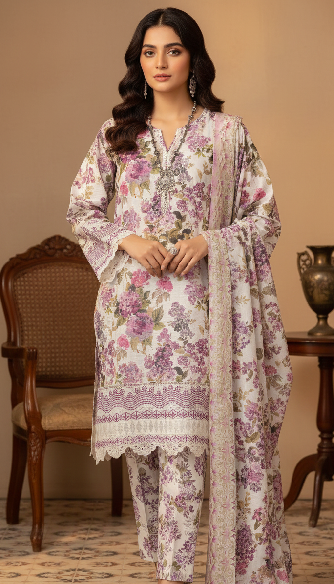 CASUAL LILAC FLORAL TEXTURED 3 PIECE SUIT