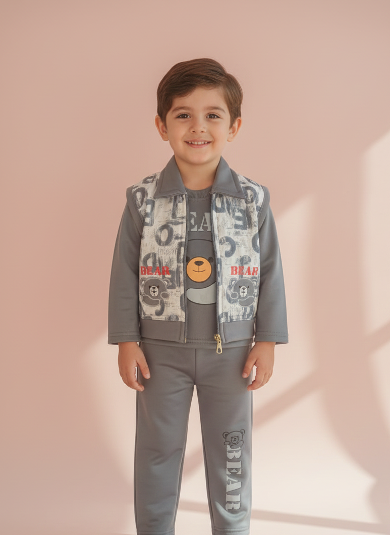 KIDS BEAR PRINT 3-PIECE SUIT