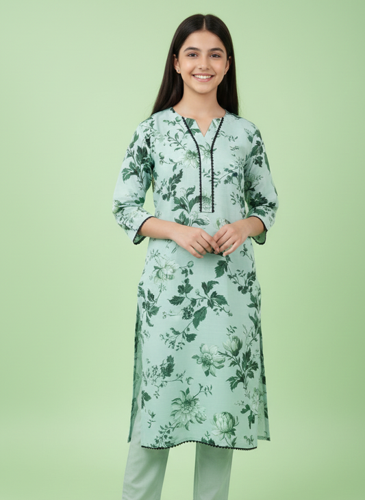 GIRLS MINT GREEN FLORAL 2-PIECE SUIT