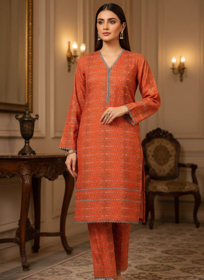 WOMEN'S ORANGE 2 PIECE KURTI SET