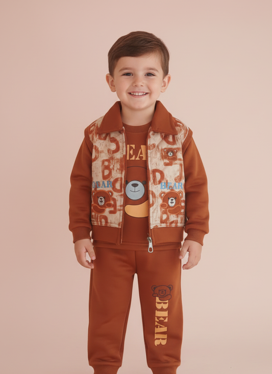 KIDS BEAR PRINT 3-PIECE SUIT