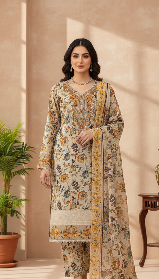 WOMEN'S FORMAL BEIGE EMBELLISHED 3-PIECE SUIT