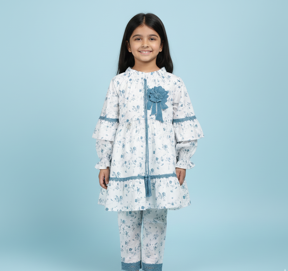 BLUE BLOSSOM TIERED DRESS