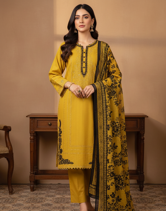 FORMAL MUSTARD LAWN LADIES 3 PIECE SUIT